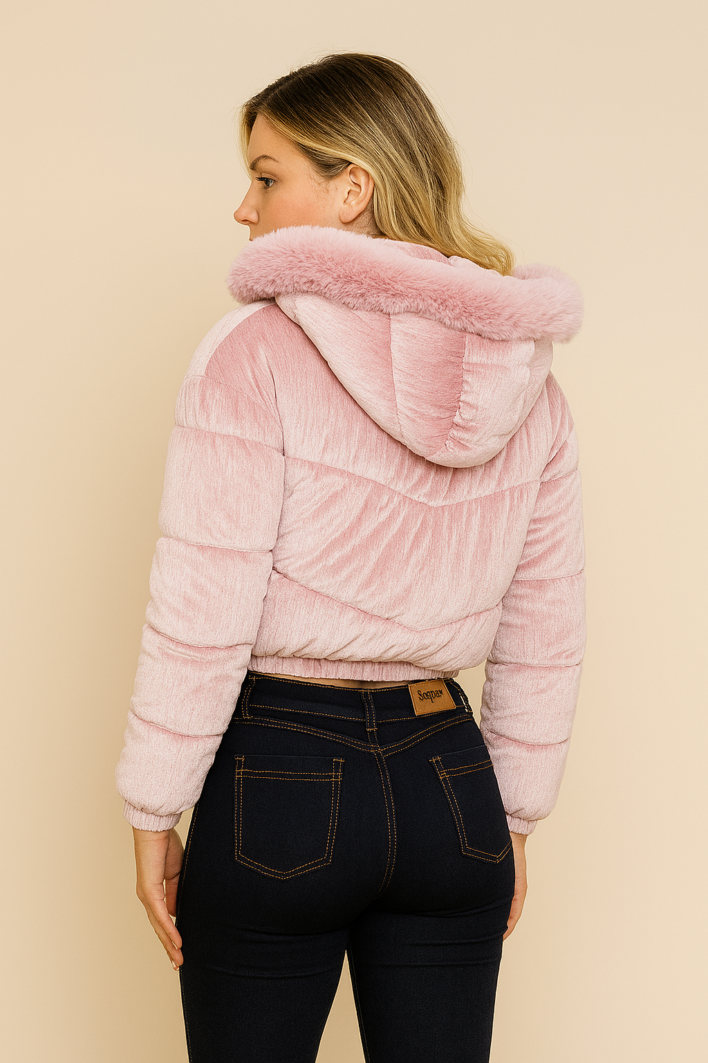 Jaqueta Puffer Veludo Gorro Removível - Lunara