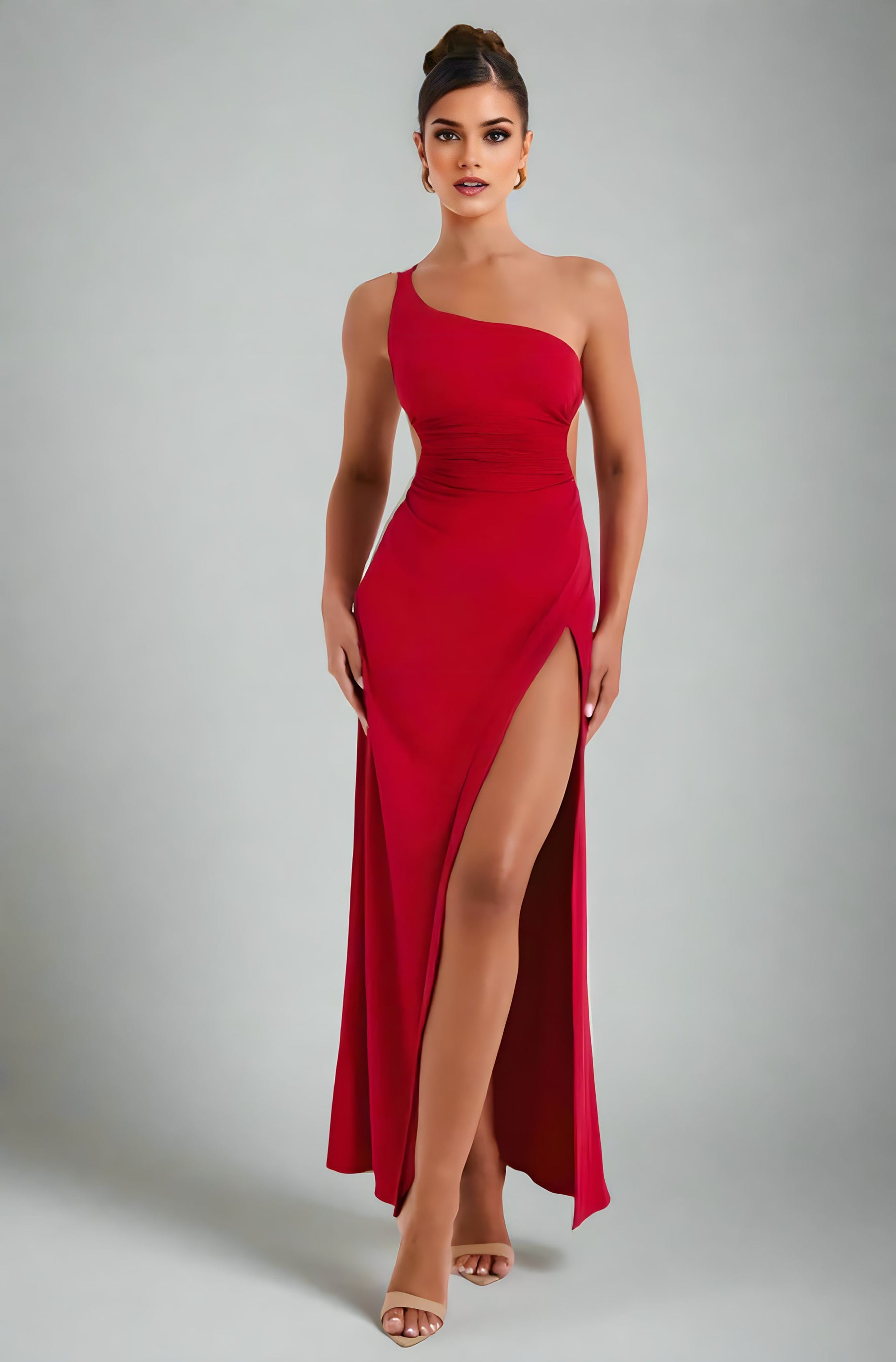 Vestido Longo Ombro Único com Fenda - Lunara