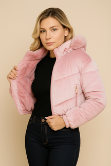 Jaqueta Puffer Veludo Gorro Removível - Lunara