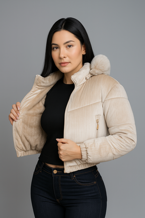 Jaqueta Puffer Veludo Gorro Removível - Lunara