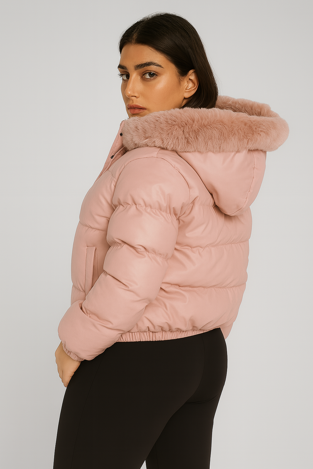 Jaqueta Puffer Peluciada de Couro - Lunara