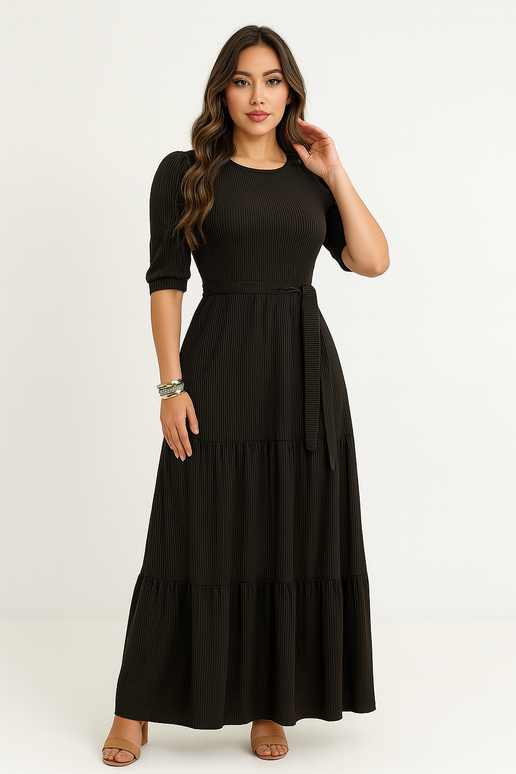 Vestido Longo Canelado Fluido - Lunara