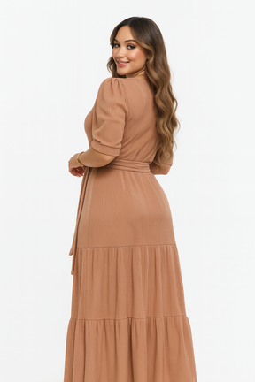 Vestido Longo Canelado Fluido - Lunara