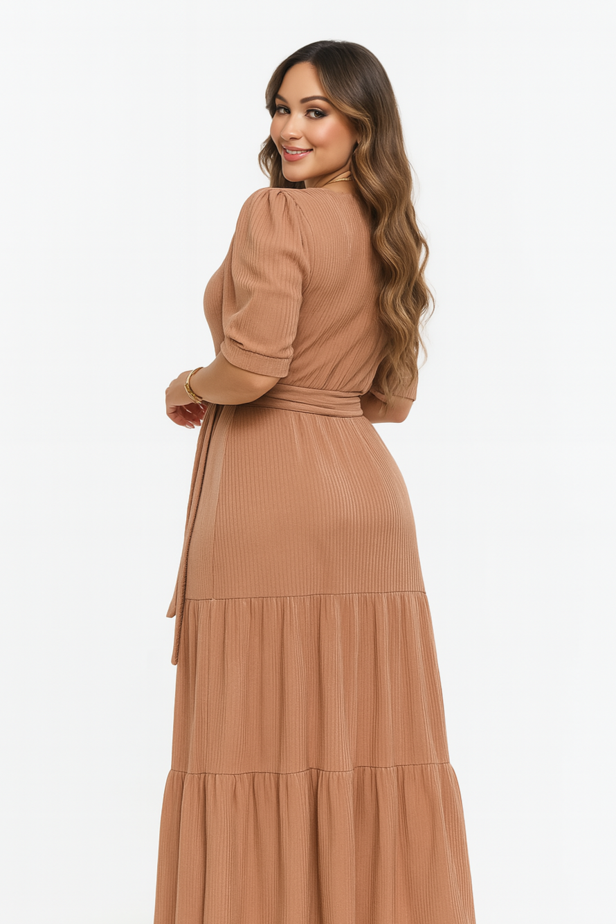 Vestido Longo Canelado Fluido - Lunara