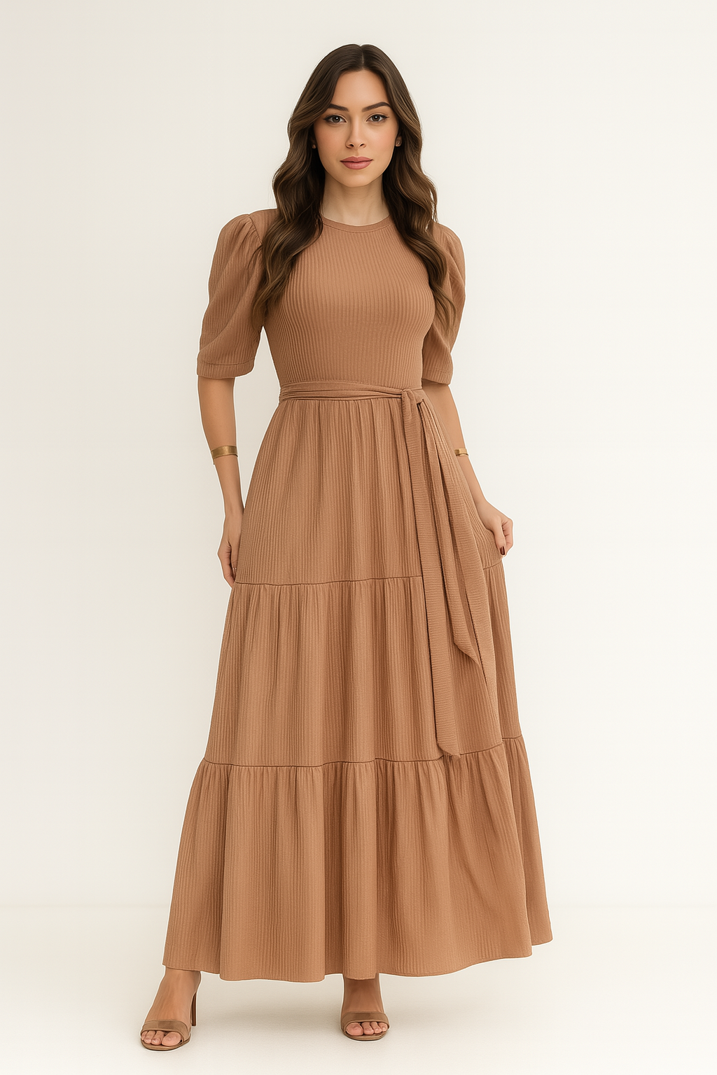 Vestido Longo Canelado Fluido - Lunara