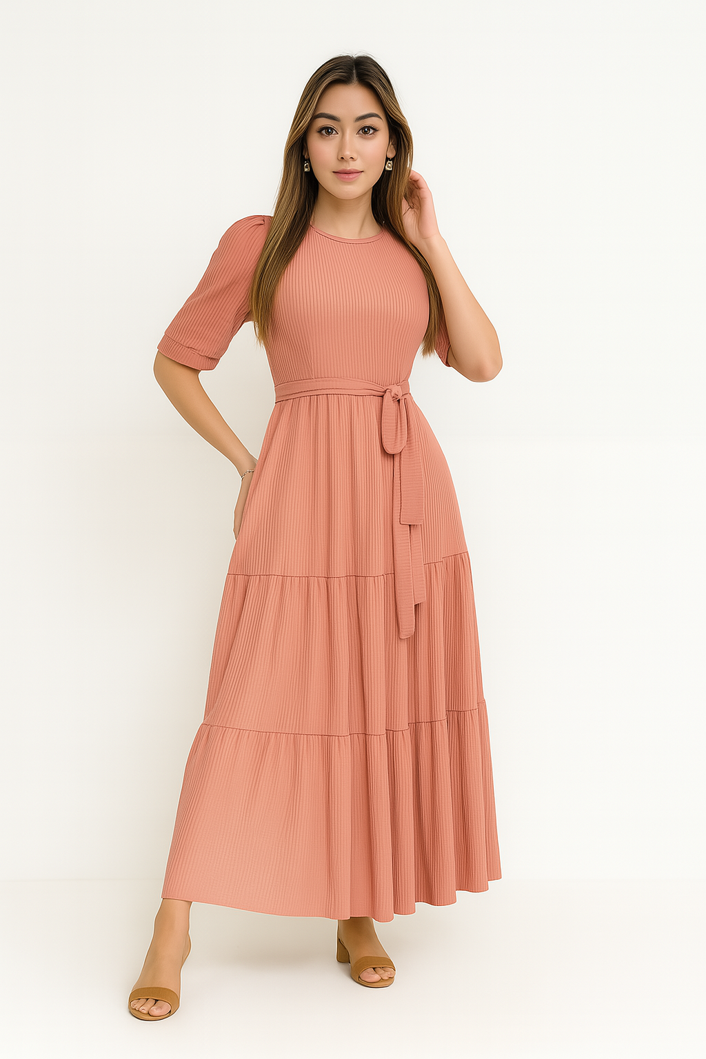 Vestido Longo Canelado Fluido - Lunara