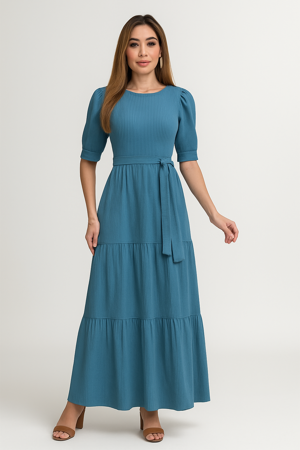 Vestido Longo Canelado Fluido - Lunara