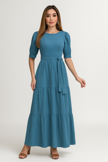 Vestido Longo Canelado Fluido - Lunara