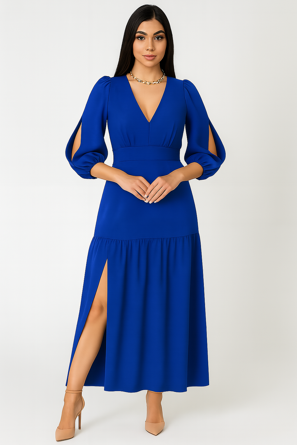 Vestido Longo Fenda Lateral Manga Longa - Lunara