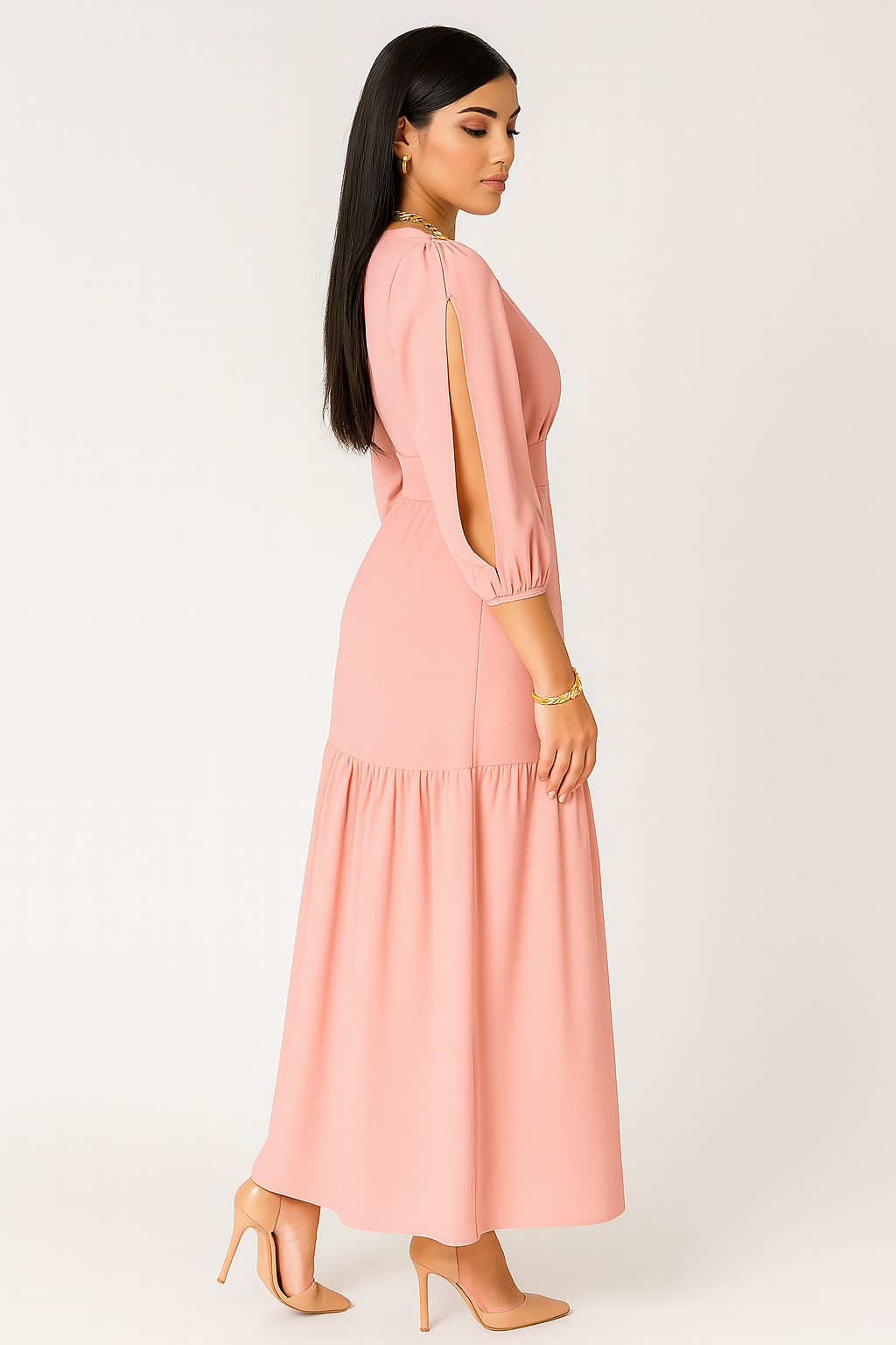 Vestido Longo Fenda Lateral Manga Longa - Lunara