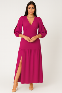 Vestido Longo Fenda Lateral Manga Longa - Lunara