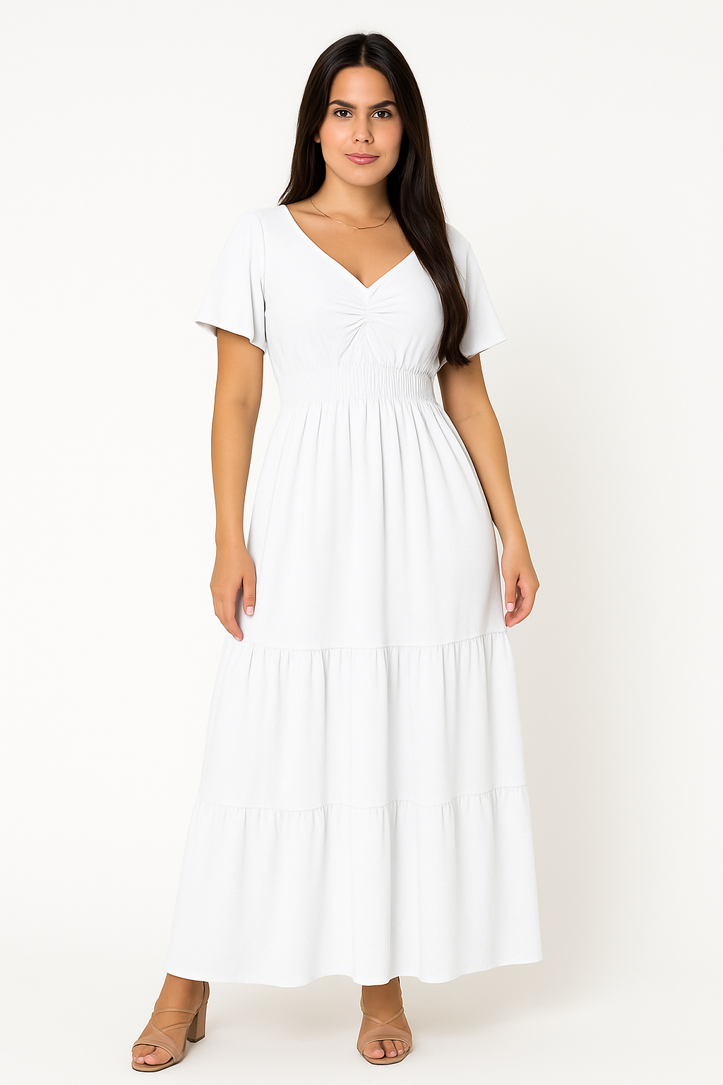 Vestido Longo Com Babado Nas Mangas - Lunara