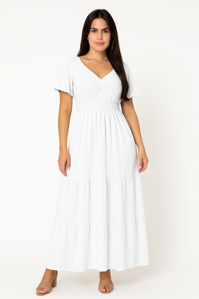 Vestido Longo Com Babado Nas Mangas - Lunara