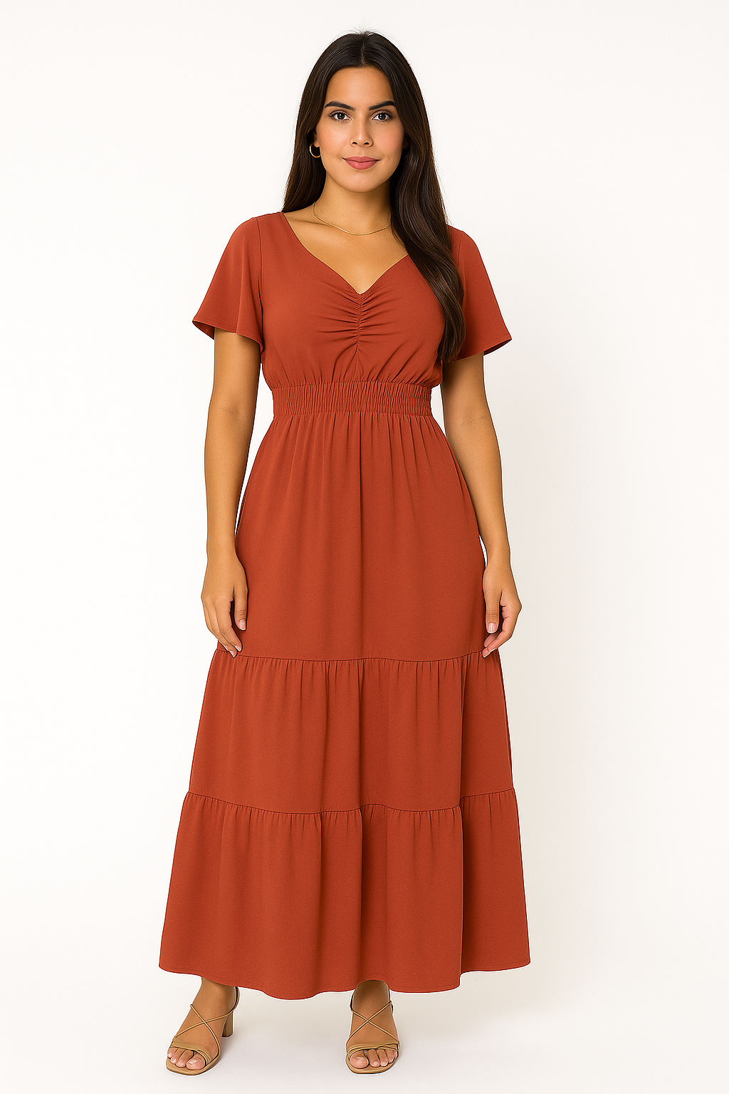 Vestido Longo Com Babado Nas Mangas - Lunara