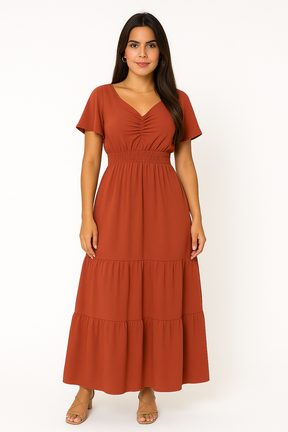 Vestido Longo Com Babado Nas Mangas - Lunara