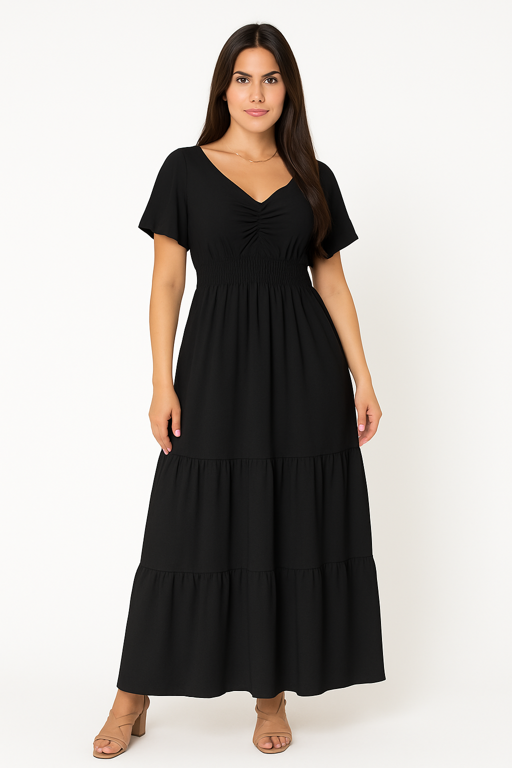 Vestido Longo Com Babado Nas Mangas - Lunara