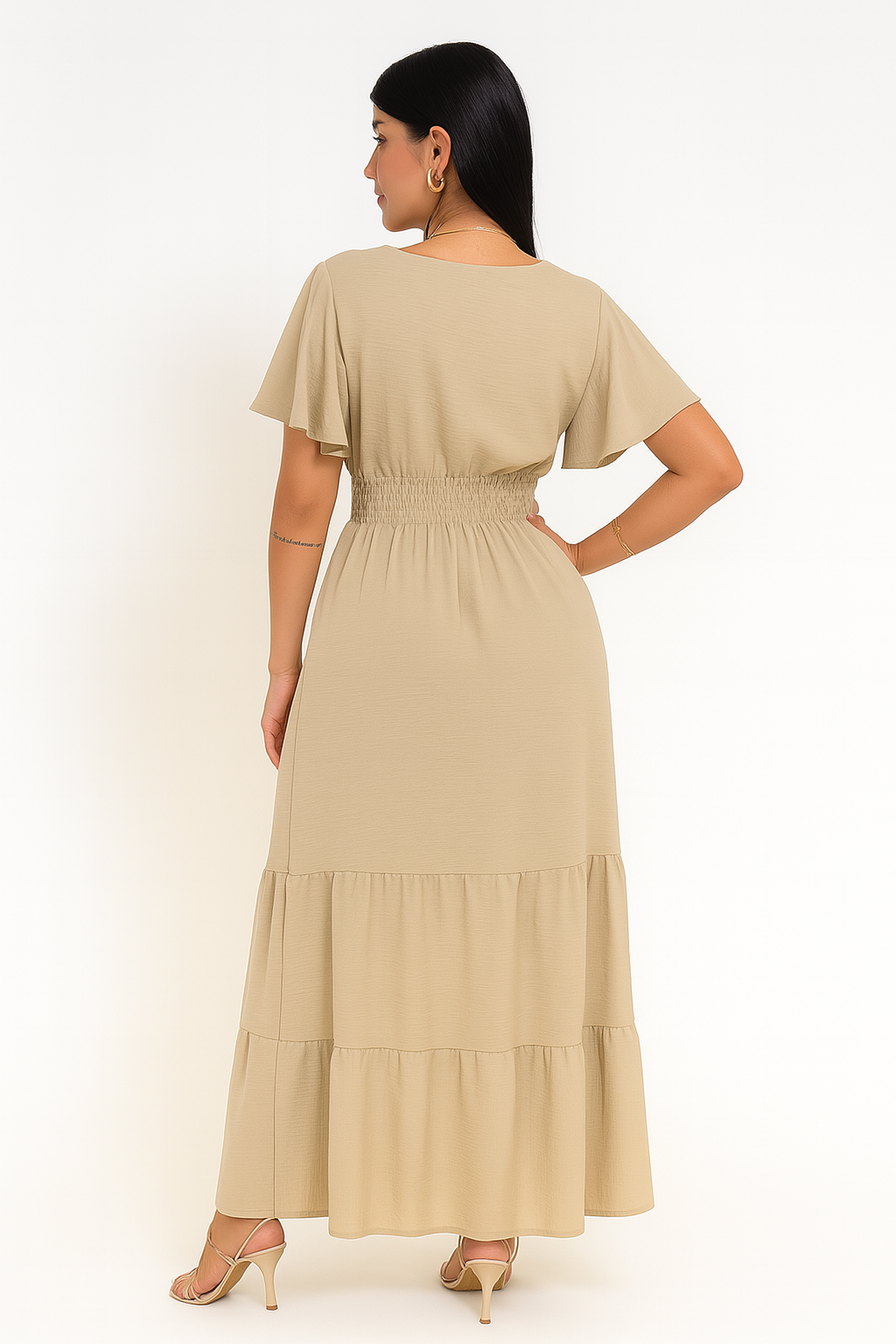Vestido Longo Com Babado Nas Mangas - Lunara