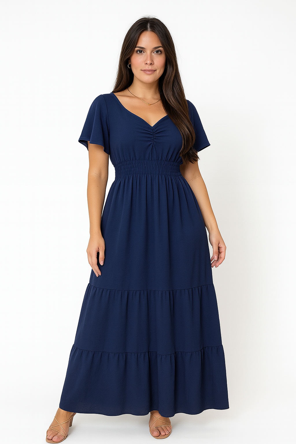 Vestido Longo Com Babado Nas Mangas - Lunara