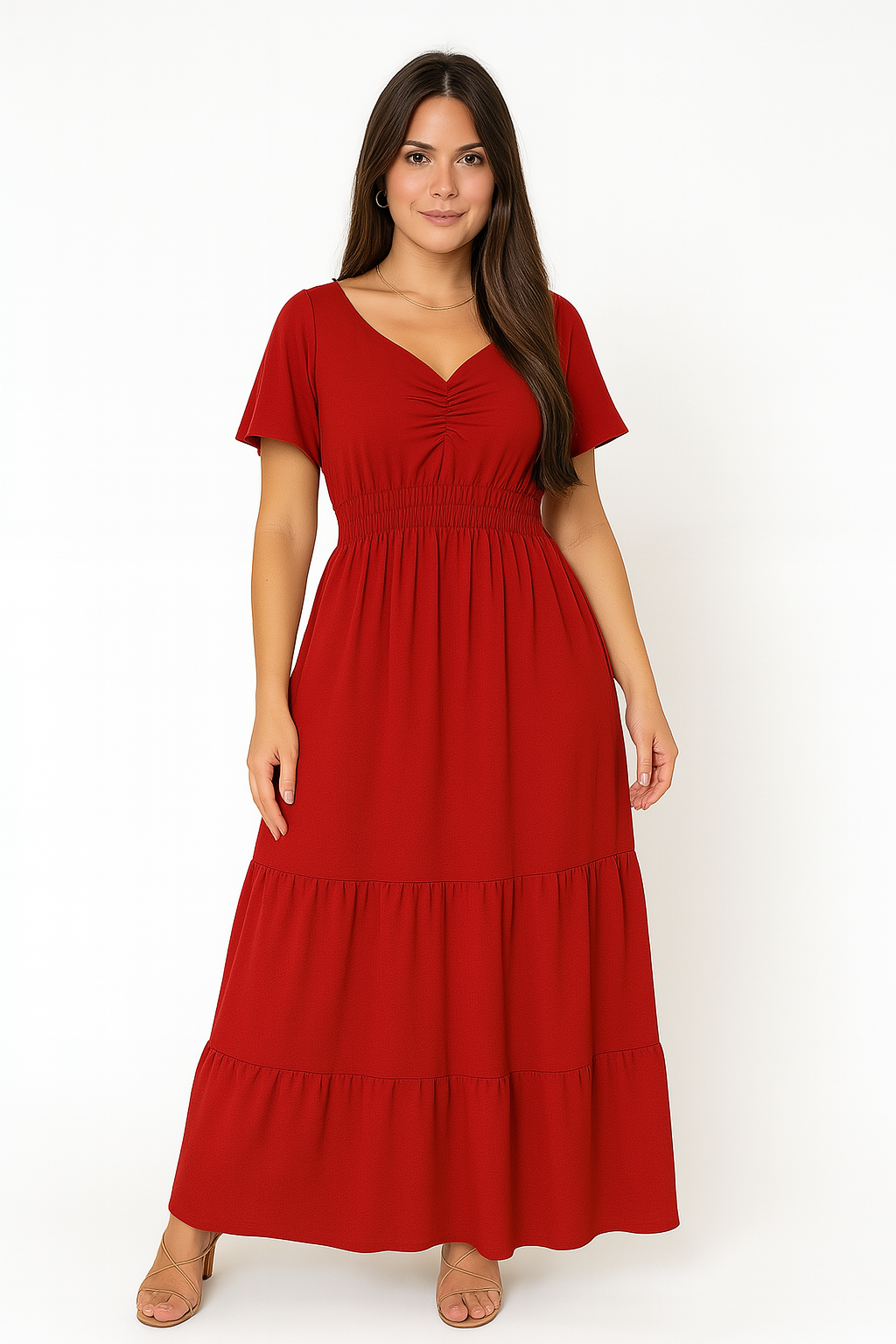 Vestido Longo Com Babado Nas Mangas - Lunara