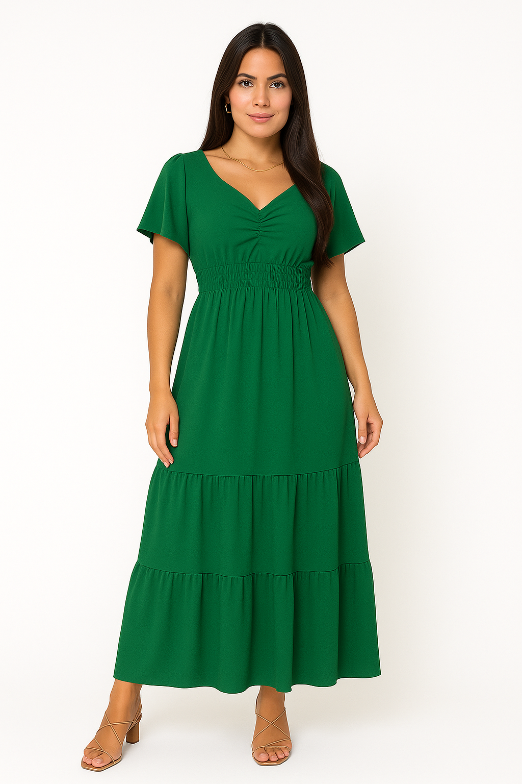 Vestido Longo Com Babado Nas Mangas - Lunara