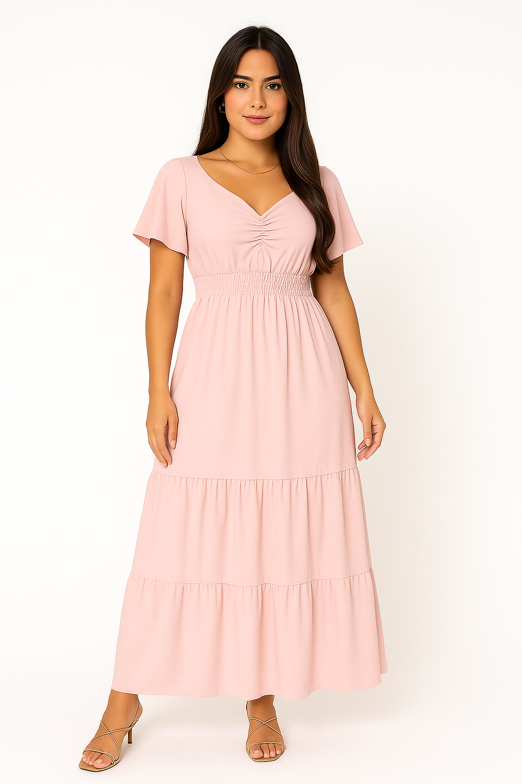 Vestido Longo Com Babado Nas Mangas - Lunara
