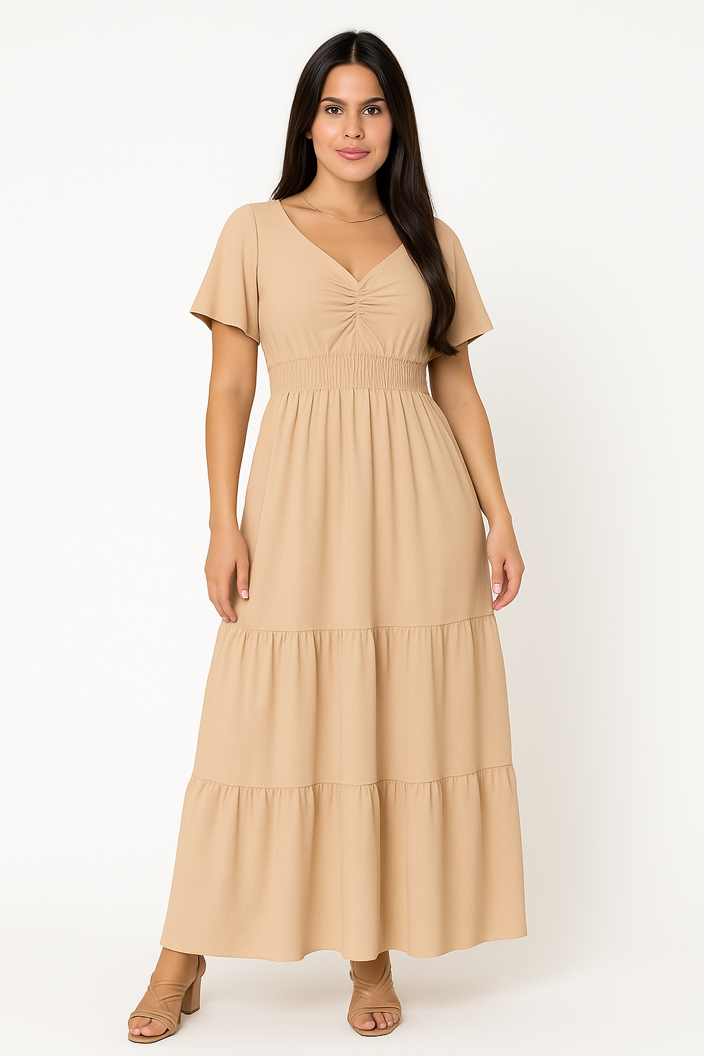 Vestido Longo Com Babado Nas Mangas - Lunara