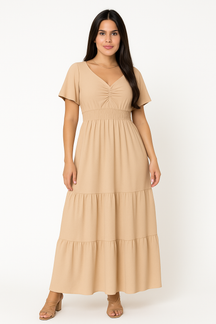 Vestido Longo Com Babado Nas Mangas - Lunara