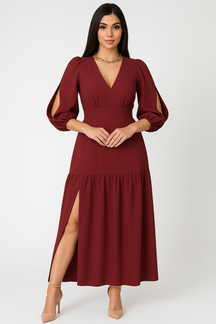 Vestido Longo Fenda Lateral Manga Longa - Lunara