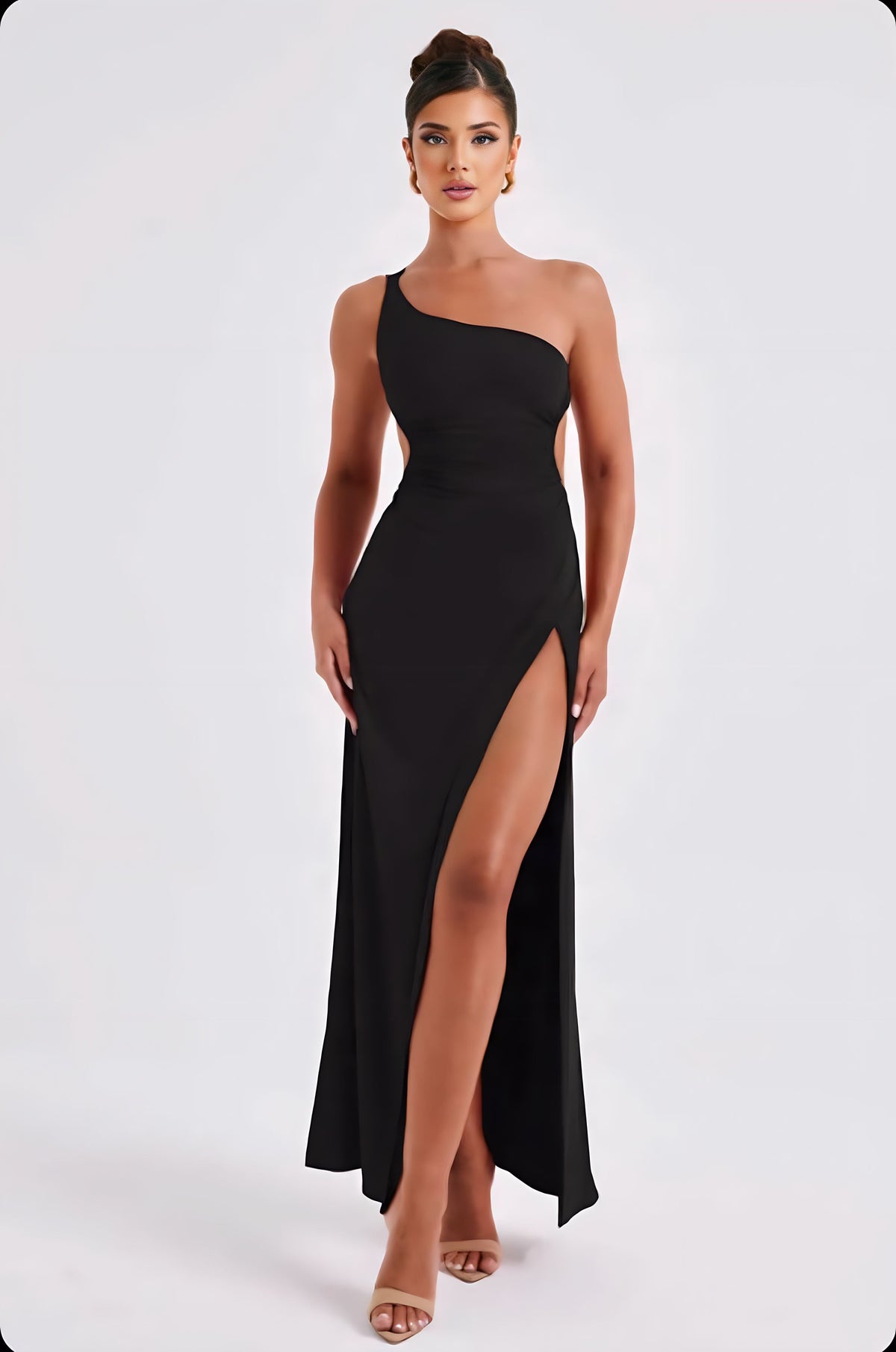 Vestido Longo Ombro Único com Fenda - Lunara